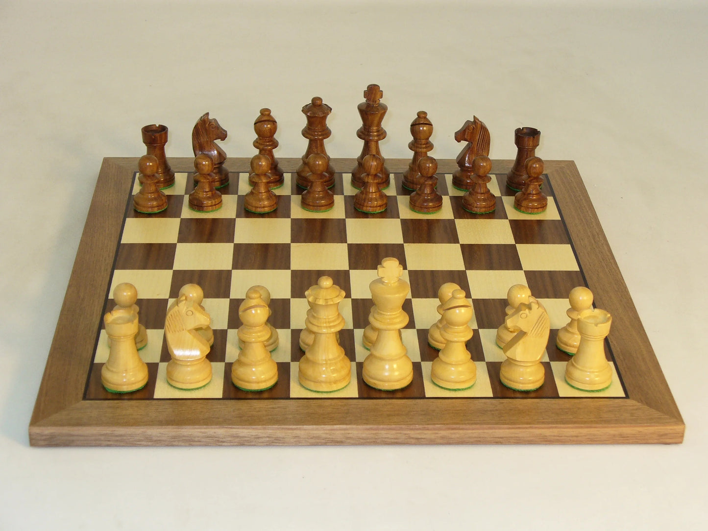 Chess Set: 3" Sheesham German Chessmen & 14" Walnut / Maple Veneer Chess Board