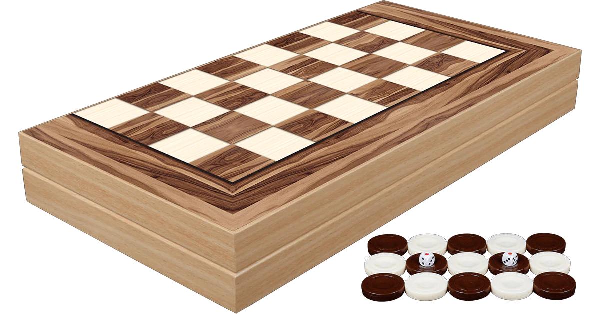 Backgammon: Walnut Decoupage with Chessboard Back, 19-inch