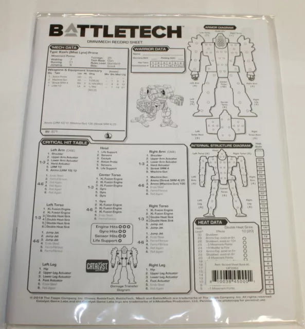 Battletech: Battlemech/Omnimech Record Sheet