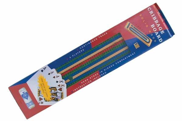 3-Track Color Cribbage Board w/ Cards