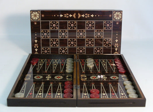 Backgammon: Flowered Decoupage with Chessboard Back, 19″