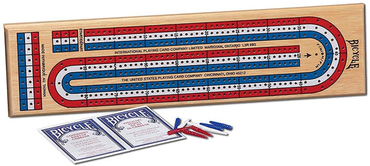 Cribbage: Bicycle Cribbage Board - 3 Track Red/White/Blue (Pine)