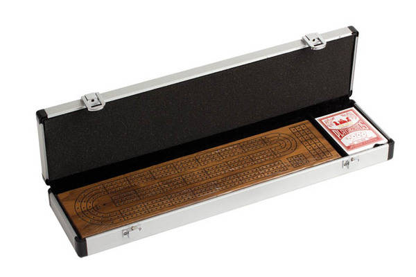 Cribbage 3-Track Board (Walnut) in Aluminum Case