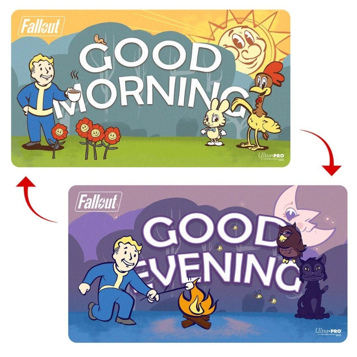 Fallout: Double-Sided Playmat - Vault Boy Good Morning / Good Evening