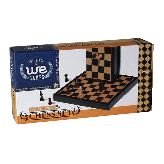Travel Magnetic Folding Black Stained Wood Chess Set (8-inch)